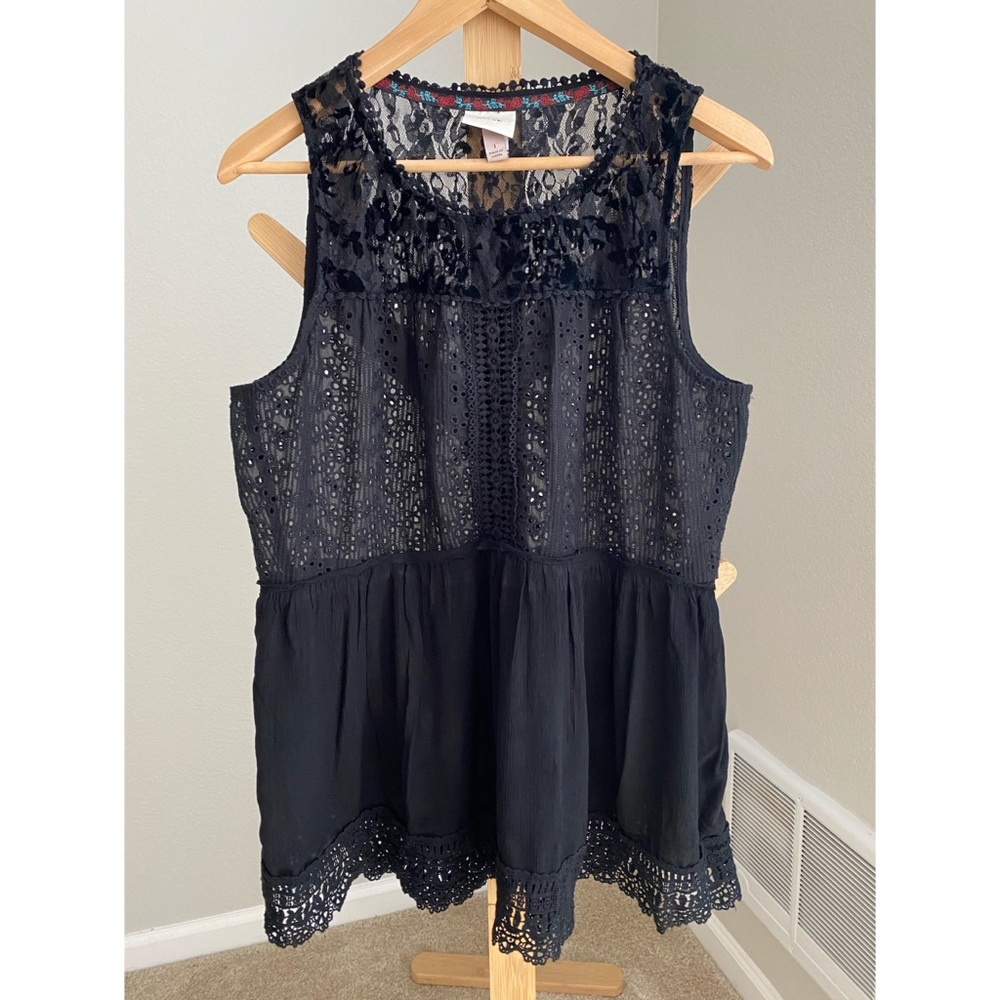 Knox Rose Black Lacy Tank Top L